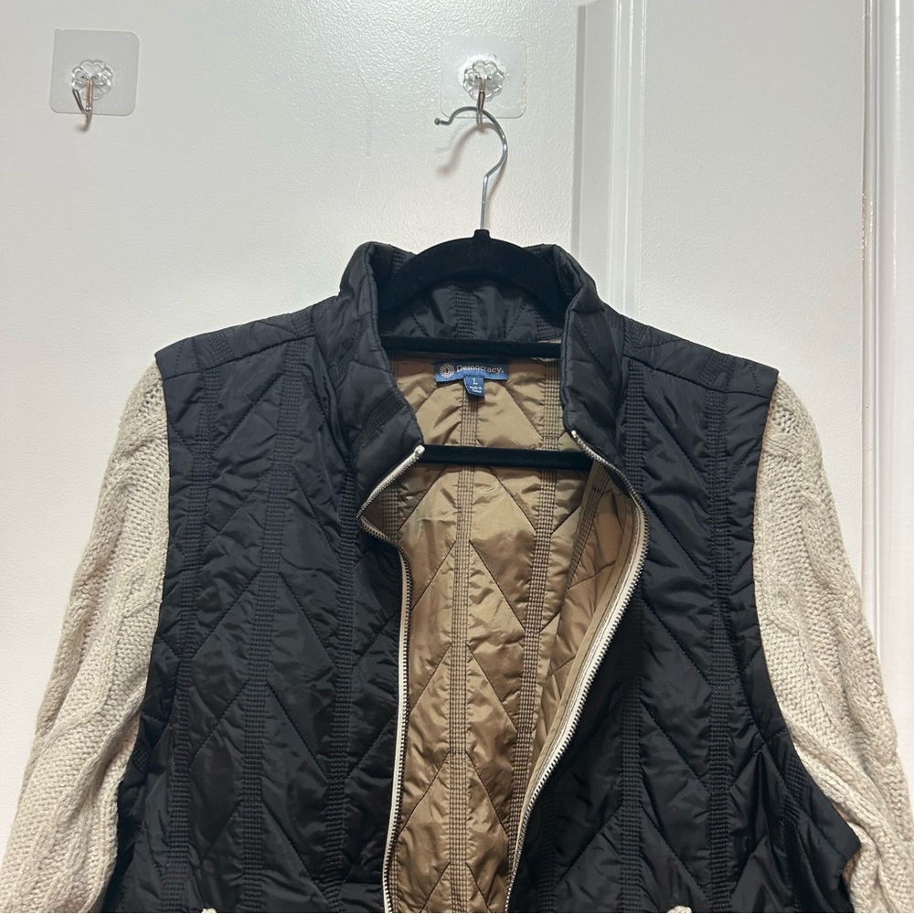 Democracy Black Quilted Vest with Tan Lining - Picture 2 of 12